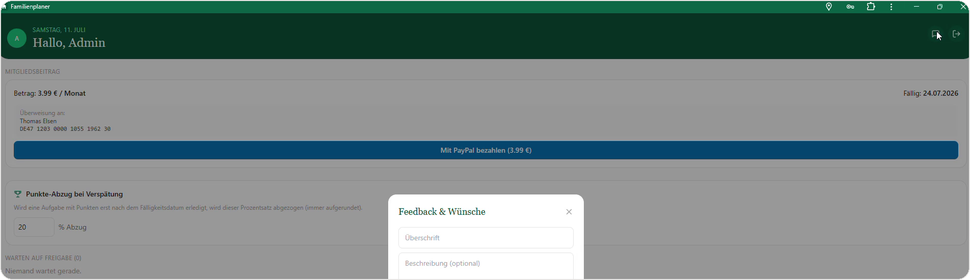 Feedback-Fenster in der App